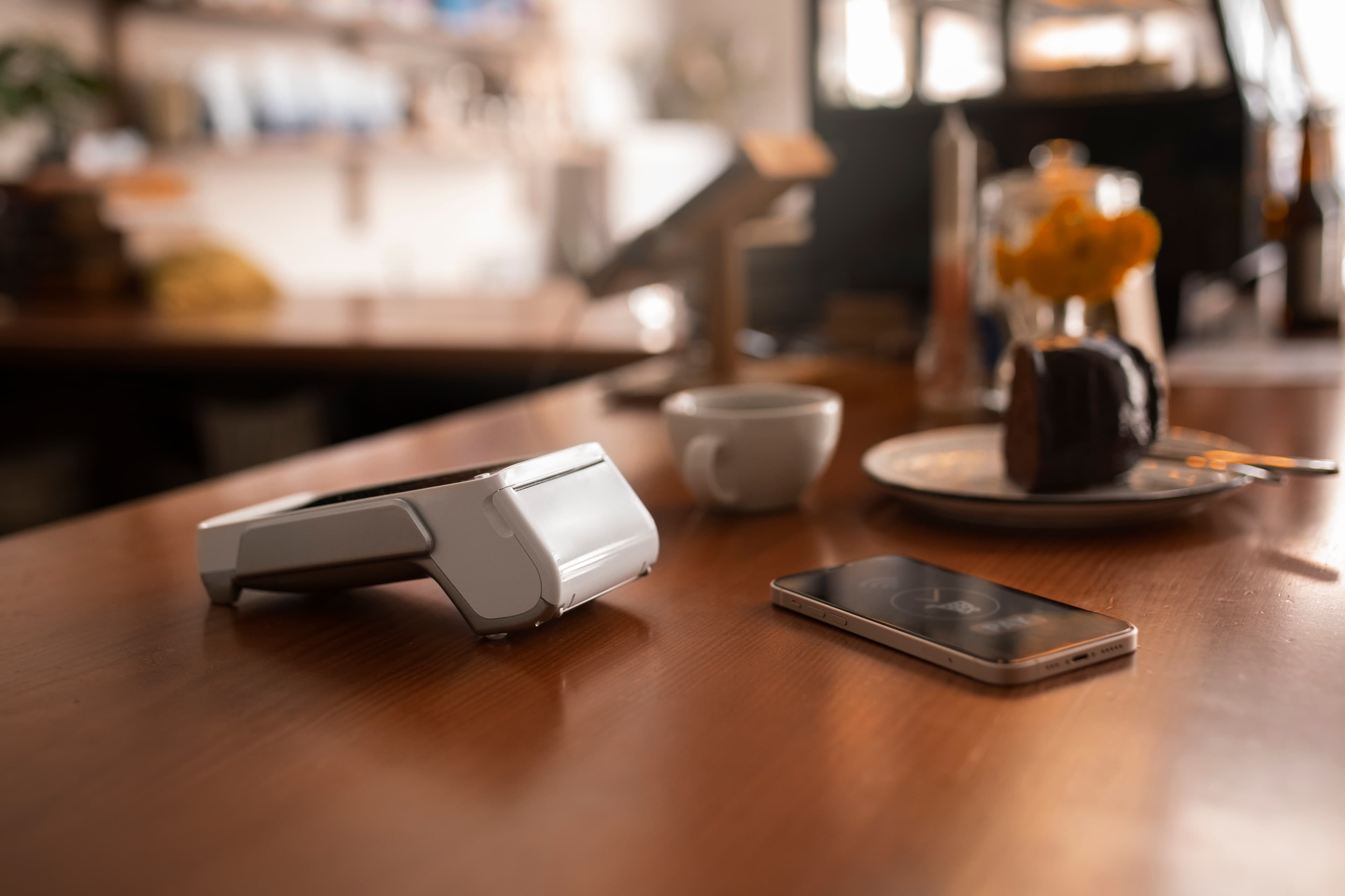 Modern restaurant technology with phone and payment systems
